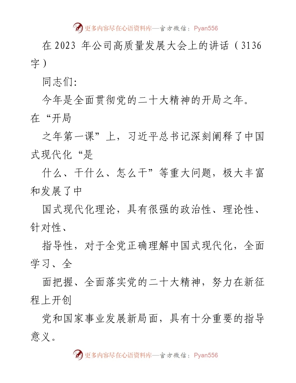 [发言] 公司高质量发展大会 - 深入学习贯彻中国式现代化理论，推动XX电力高质量发展.docx_第1页