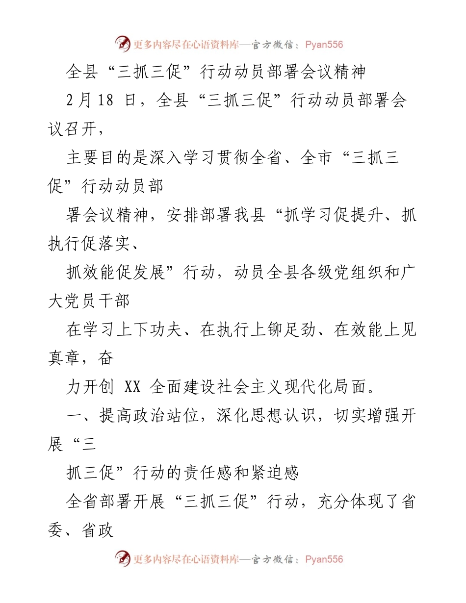 [发言] 动员部署会议 - “三抓三促”行动动员部署会议精神解读.docx_第1页