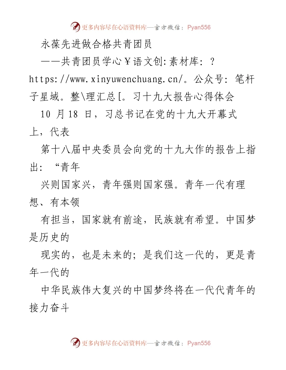 [发言] 共青团学习会 - 永葆先进，做合格共青团员的责任与担当.docx_第1页