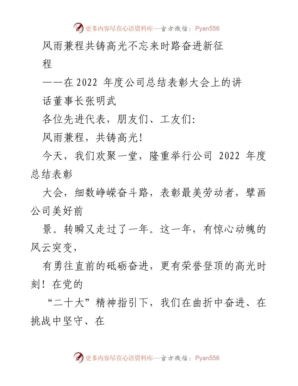 [发言] 公司年度总结表彰大会 - 风雨兼程，共铸高光：2022年度总结与展望.docx_第1页