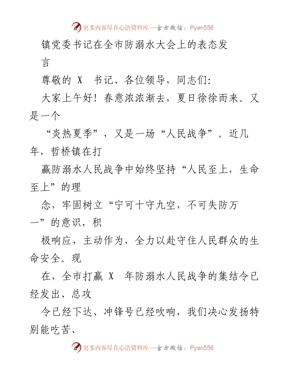 [发言] 全市防溺水大会 - 坚决打赢防溺水人民战争的决心与措施.docx_第1页