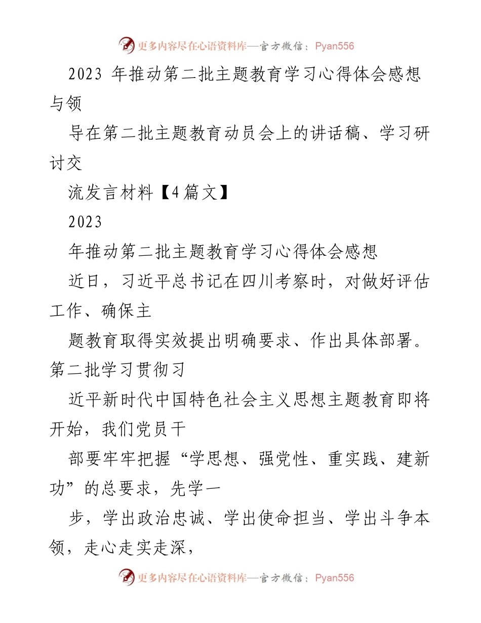 [发言] 动员会 - 推动第二批主题教育的学习与实践心得.docx_第1页