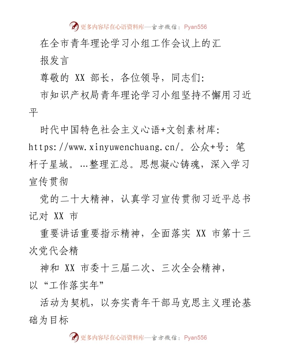[发言] 全市青年理论学习小组工作会议 - 加强青年理论学习小组建设，推动理论学习常态化.docx_第1页
