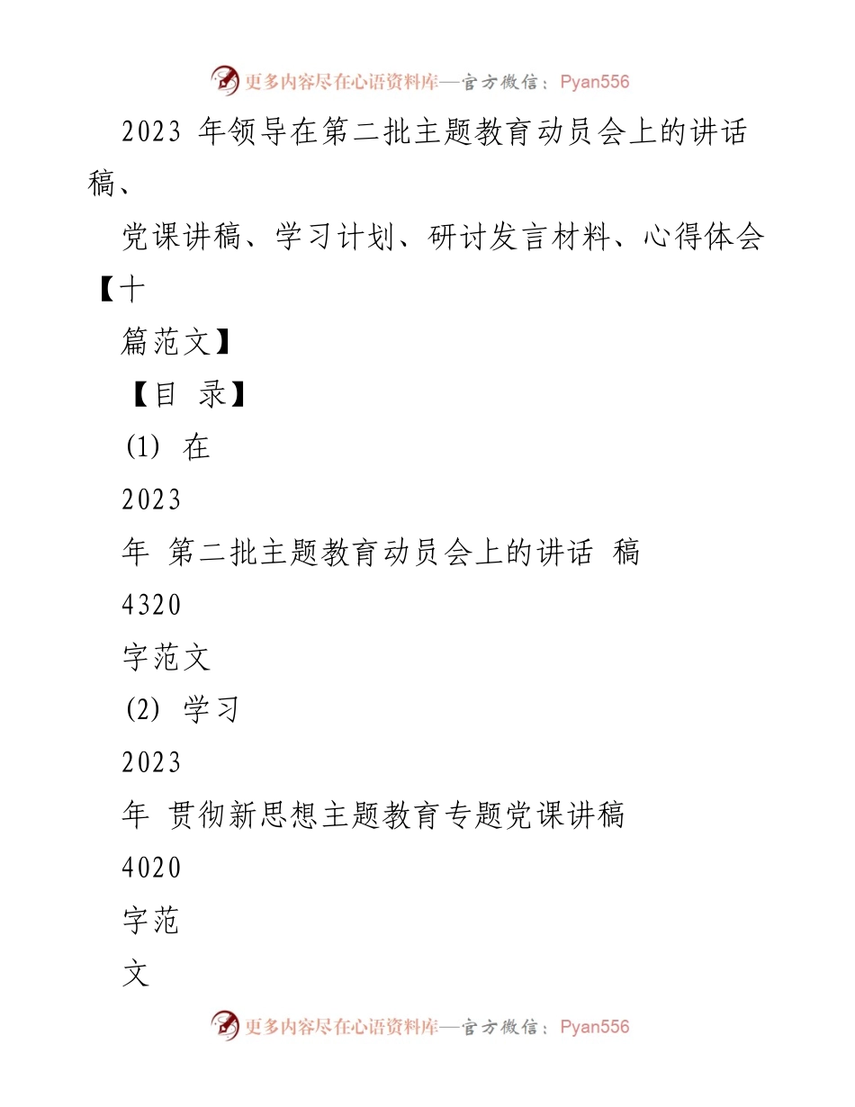 [发言] 动员会 - 2023年第二批主题教育动员会领导讲话稿.docx_第1页