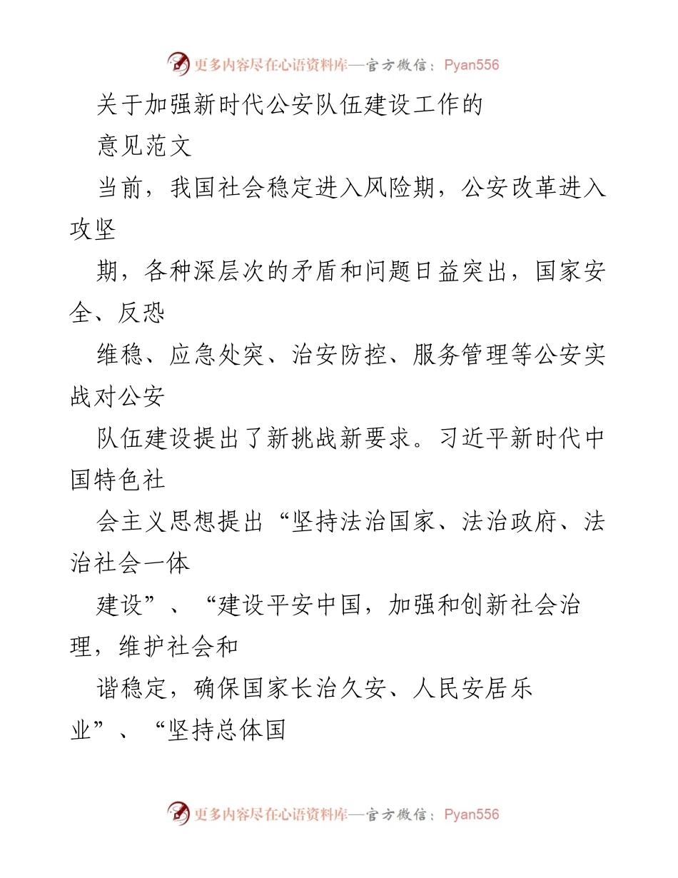 [发言] 公安队伍建设会议 - 加强新时代公安队伍建设的意见与思考.docx_第1页