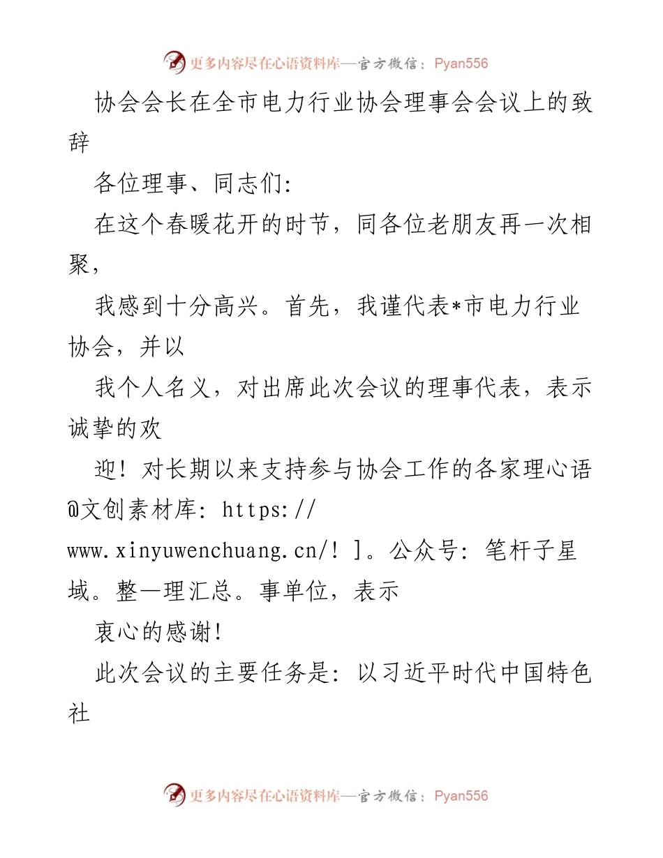 [发言] 全市电力行业协会理事会会议 - 协会会长致辞：总结过去，展望未来，推动电力行业高质量发展.docx_第1页