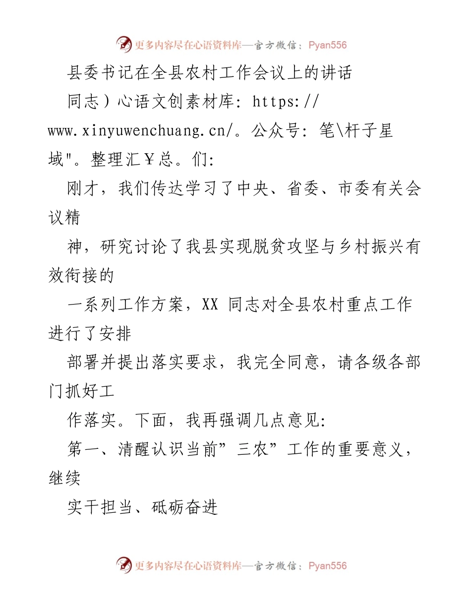 [发言] 农村工作会议 - 强调“三农”工作的重要性与落实要求.docx_第1页