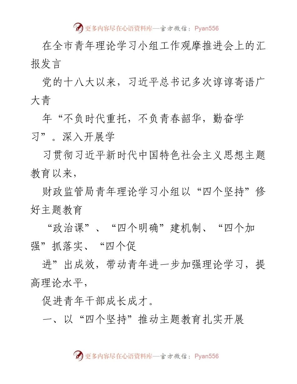 [发言] 全市青年理论学习小组工作观摩推进会 - 推动青年理论学习，铸就忠诚与实干精神.docx_第1页