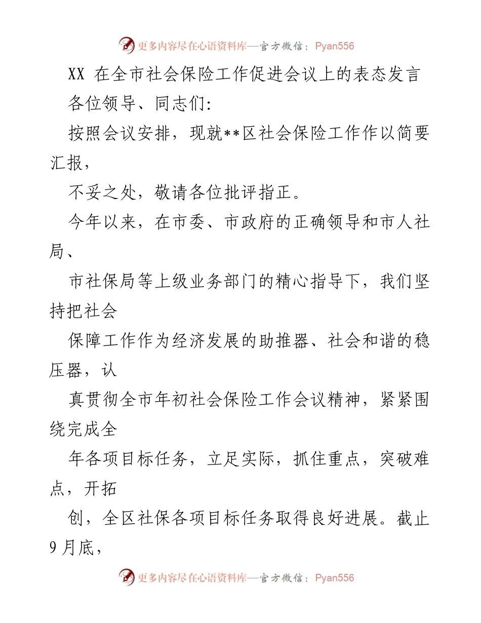 [发言] 全市社会保险工作促进会议 - 提升社会保险工作成效，确保年度任务圆满完成.docx_第1页