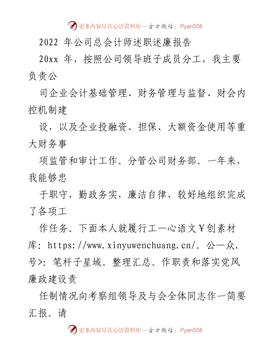 [发言] 公司总会计师述职会 - 2022年总会计师述职述廉报告.docx_第1页