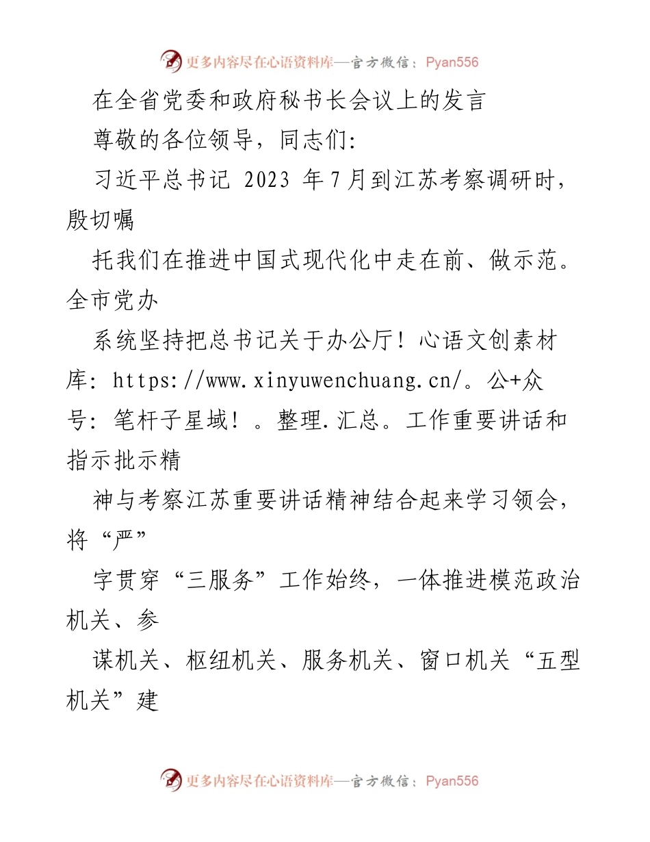 [发言] 全省党委和政府秘书长会议 - 坚持“严”字方针 推动中国式现代化实践.docx_第1页