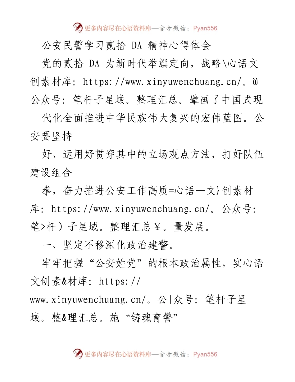 [发言] 公安工作会议 - 公安民警学习贰拾 DA 精神的心得体会与实践路径.docx_第1页
