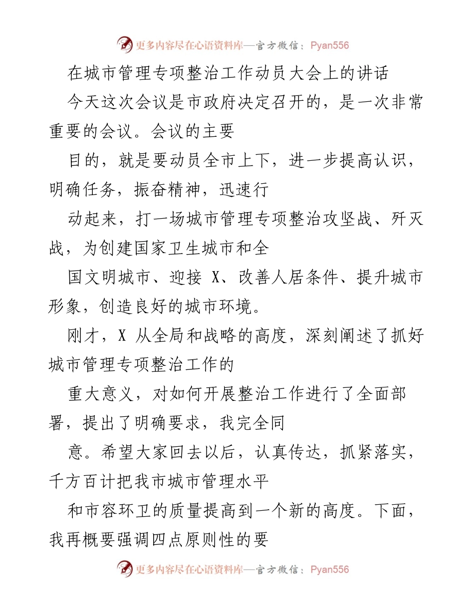 [发言] 动员大会 - 城市管理专项整治工作动员讲话.docx_第1页