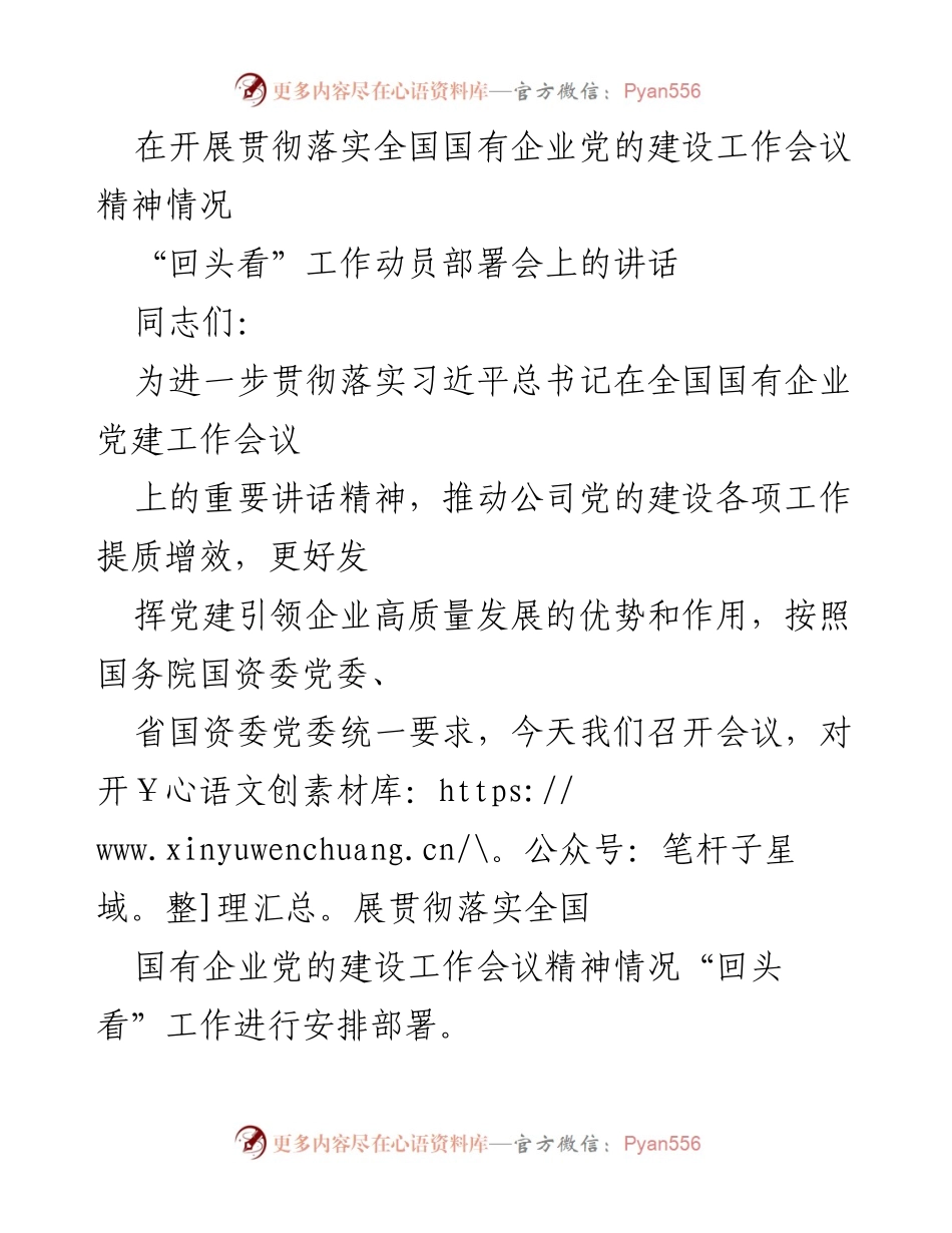 [发言] 动员部署会 - 强化国企党建：开展“回头看”工作的重要部署.docx_第1页