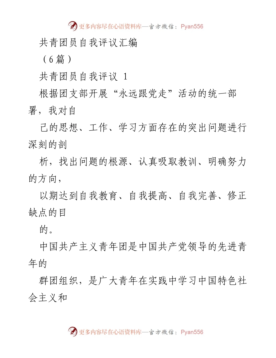 [发言] 共青团员自我评议会议 - 共青团员自我剖析与提升总结.docx_第1页