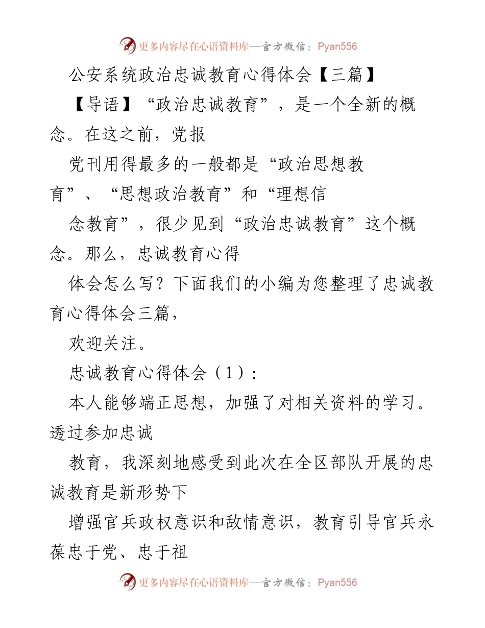 [发言] 公安系统政治忠诚教育研讨会 - 政治忠诚教育的重要性与心得体会.docx_第1页
