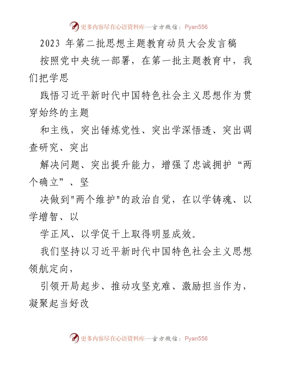[发言] 动员大会 - 深入开展第二批思想主题教育的战略与实践.docx_第1页