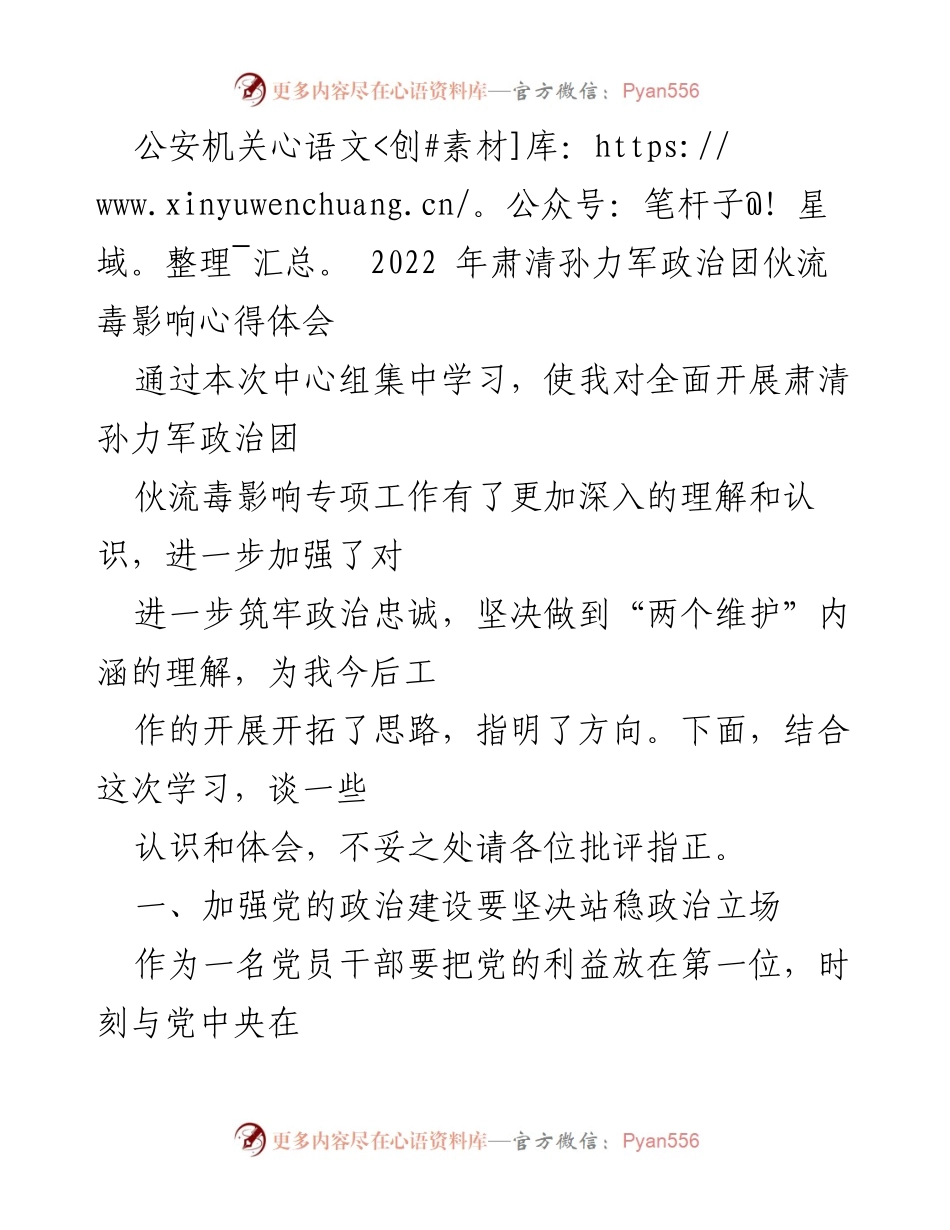 [发言] 公安机关学习会 - 深入理解肃清孙力军政治团伙流毒影响的心得体会.docx_第1页