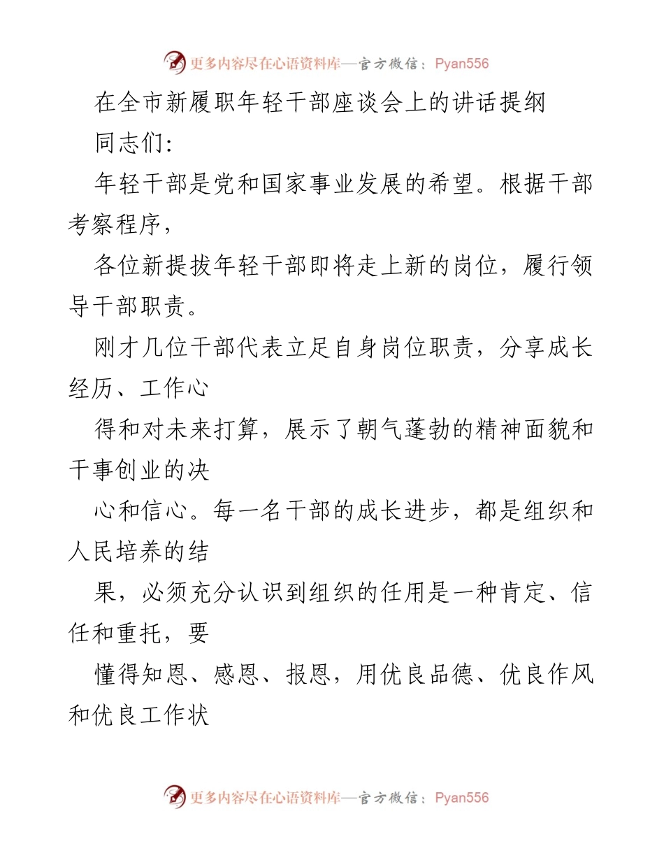 [发言] 全市新履职年轻干部座谈会 - 新时代年轻干部的使命与期望.docx_第1页