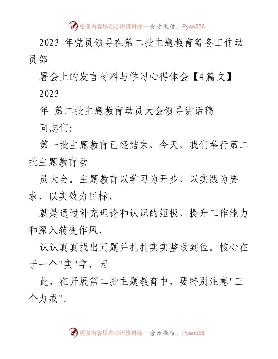 [发言] 动员大会 - 加强第二批主题教育的实效性与针对性.docx_第1页