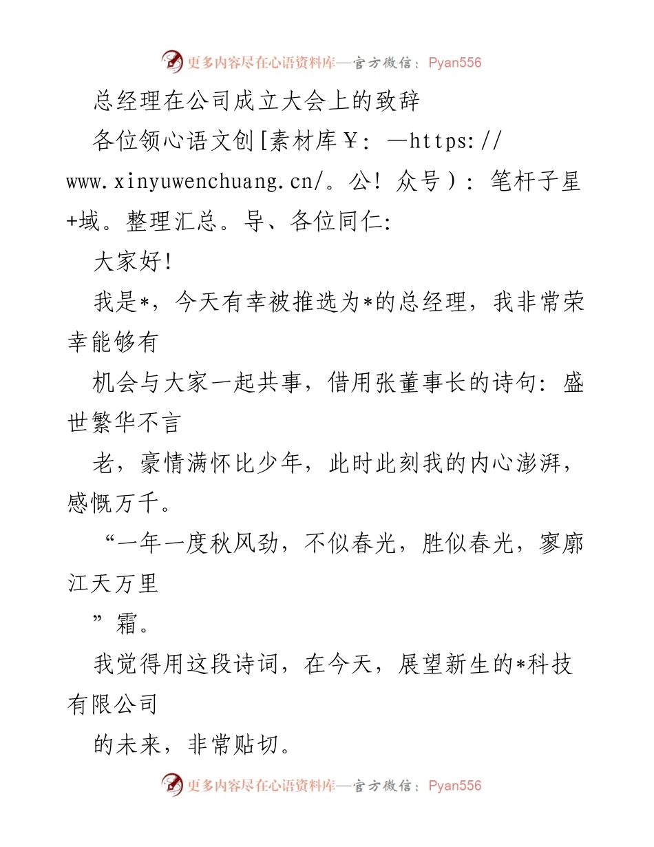 [发言] 公司成立大会 - 总经理致辞：展望_科技有限公司的未来与责任.docx_第1页