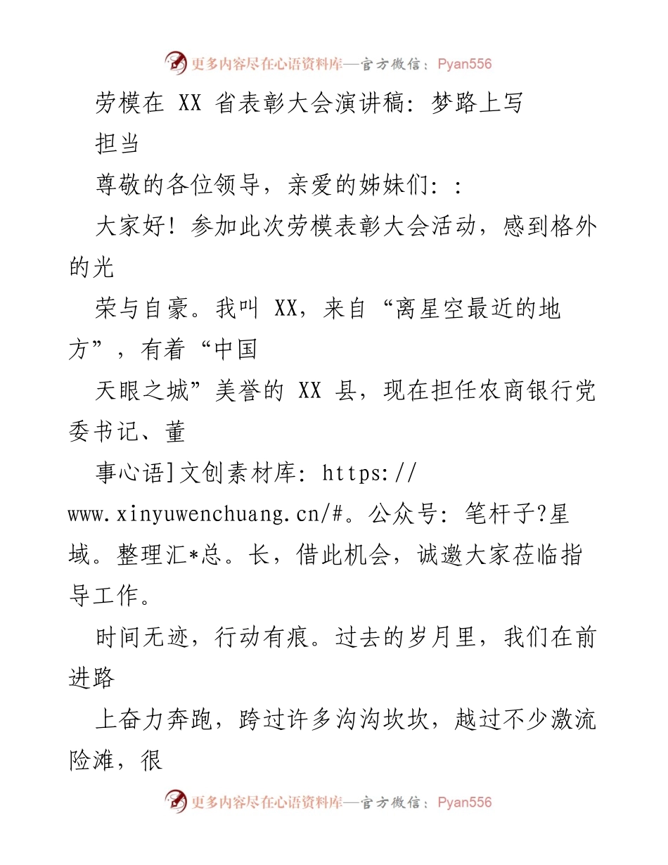 [发言] 劳模表彰大会 - 梦路上写担当.docx_第1页