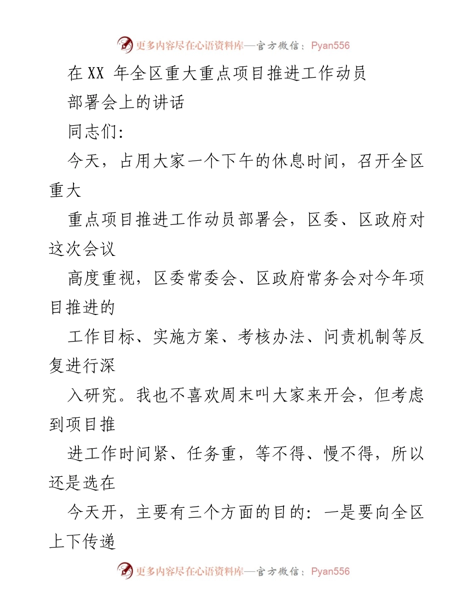[发言] 动员部署会 - 加快项目推进，确保经济发展新动能.docx_第1页