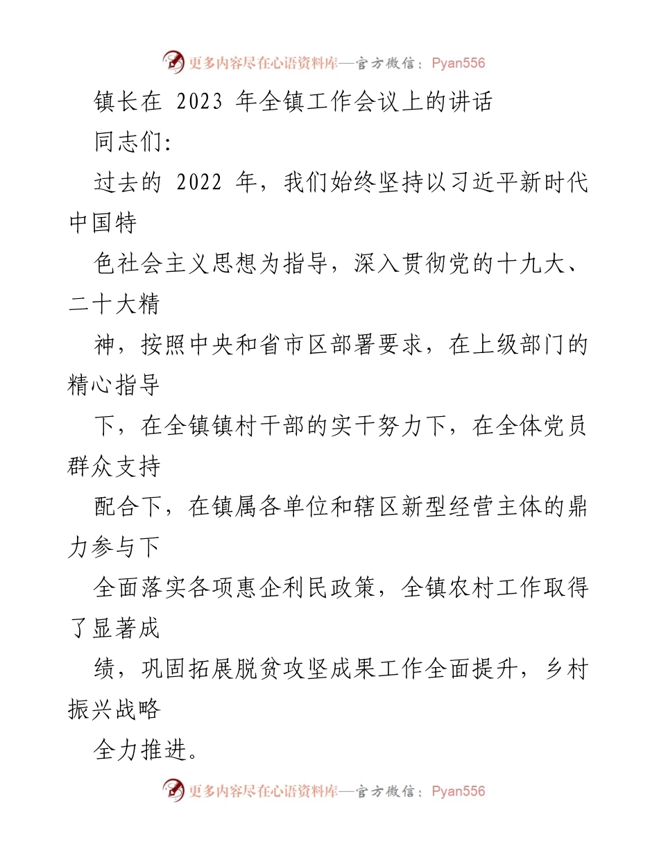 [发言] 全镇工作会议 - 2022年工作总结与2023年发展展望.docx_第1页