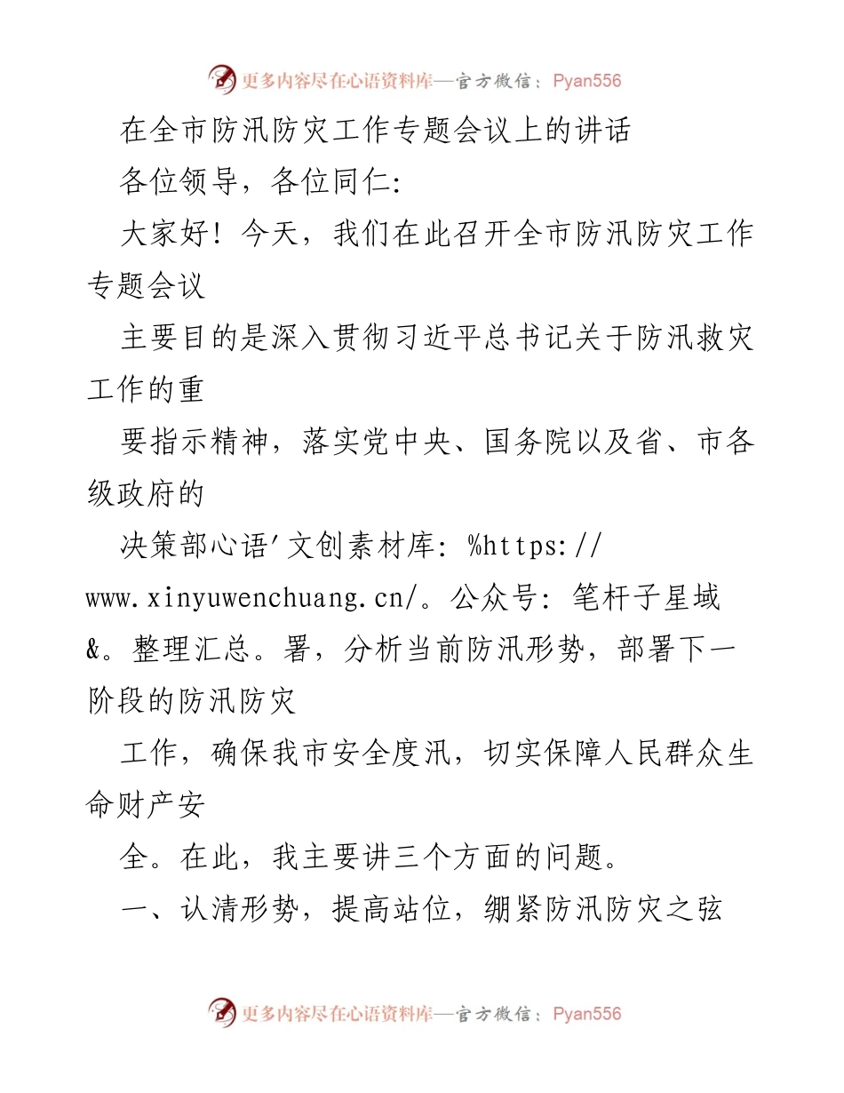 [发言] 全市防汛防灾工作专题会议 - 确保安全度汛，落实防汛防灾工作部署.docx_第1页