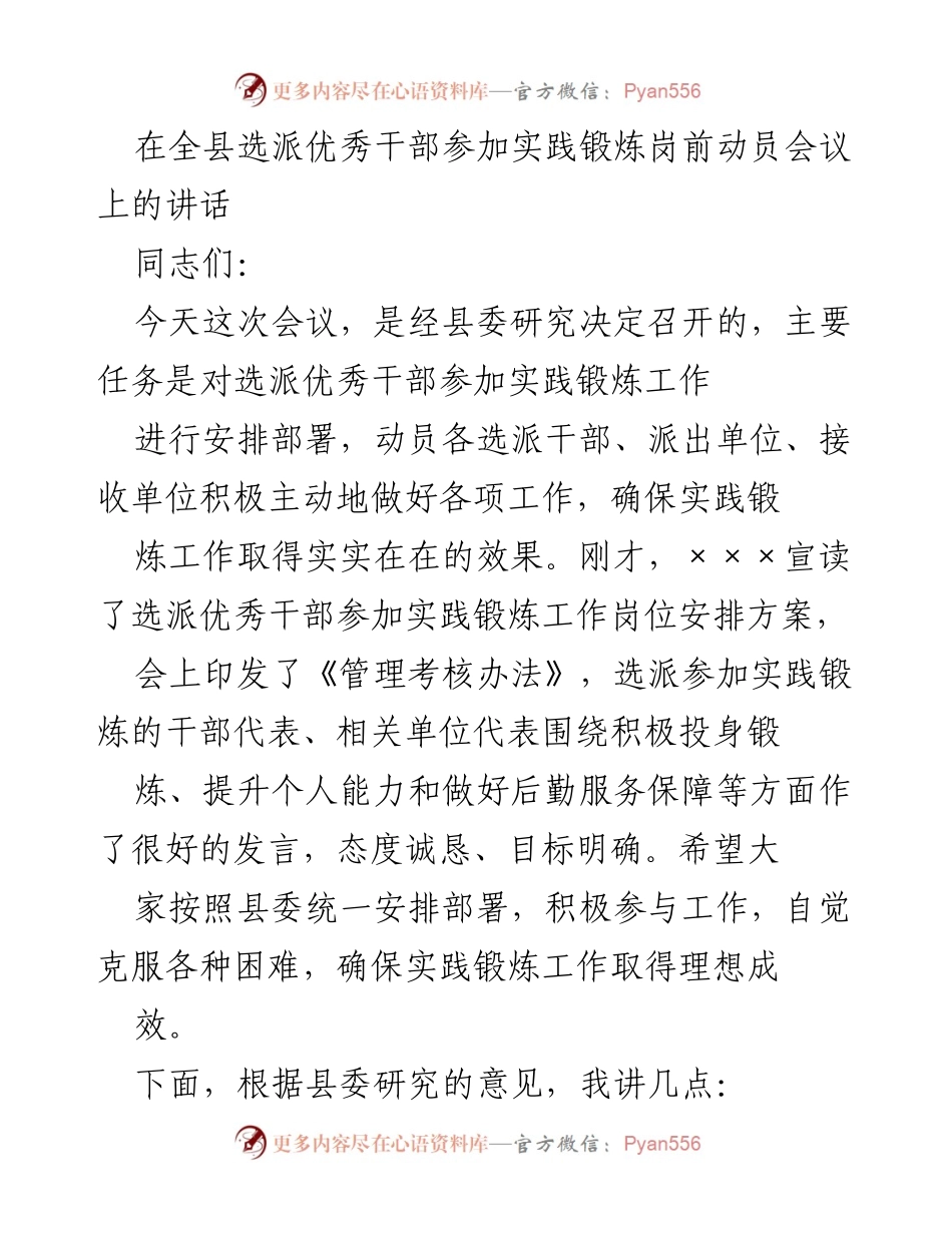 [发言] 动员会议 - 加强干部实践锻炼，提升综合素质的重要性.docx_第1页