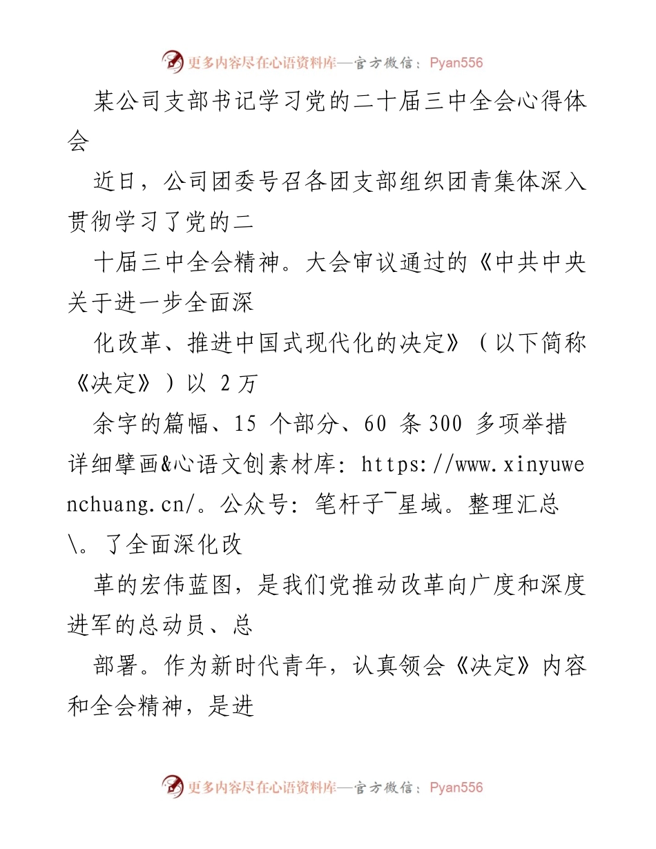 [发言] 公司团委学习活动 - 学习党的二十届三中全会精神心得体会.docx_第1页