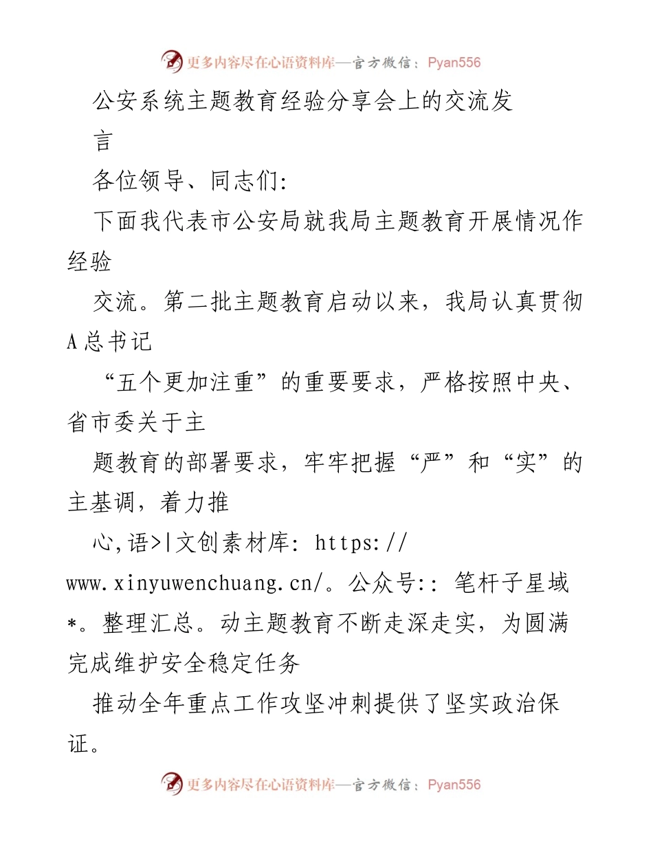 [发言] 公安系统主题教育经验分享会 - 推动主题教育走深走实的经验交流.docx_第1页