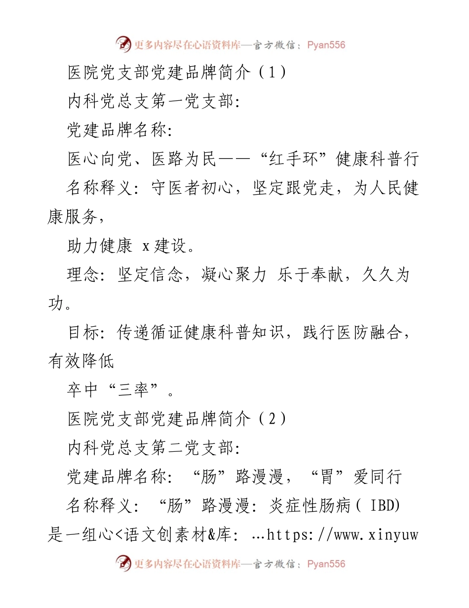 [发言] 医院党建活动 - 医院党支部党建品牌介绍.docx_第1页