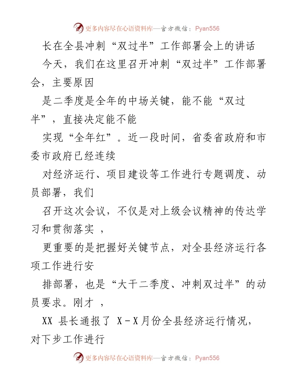 [发言] 冲刺“双过半”工作部署会 - 强调目标与责任，确保二季度经济稳进.docx_第1页