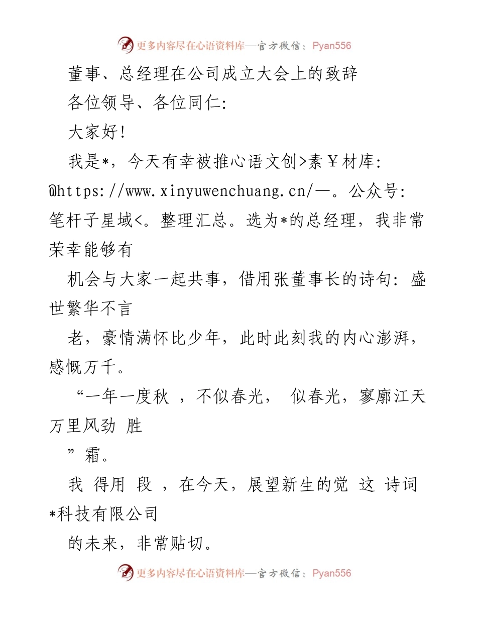 [发言] 公司成立大会 - 总经理致辞：展望_科技有限公司的未来与责任_1.docx_第1页