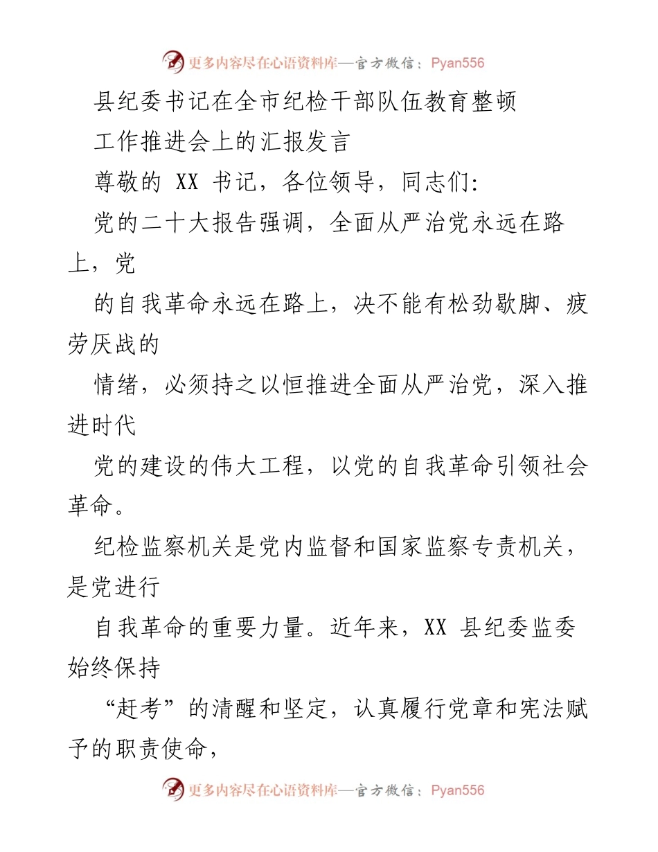 [发言] 全市纪检干部队伍教育整顿工作推进会 - 深化政治监督，推动纪检监察工作高质量发展.docx_第1页