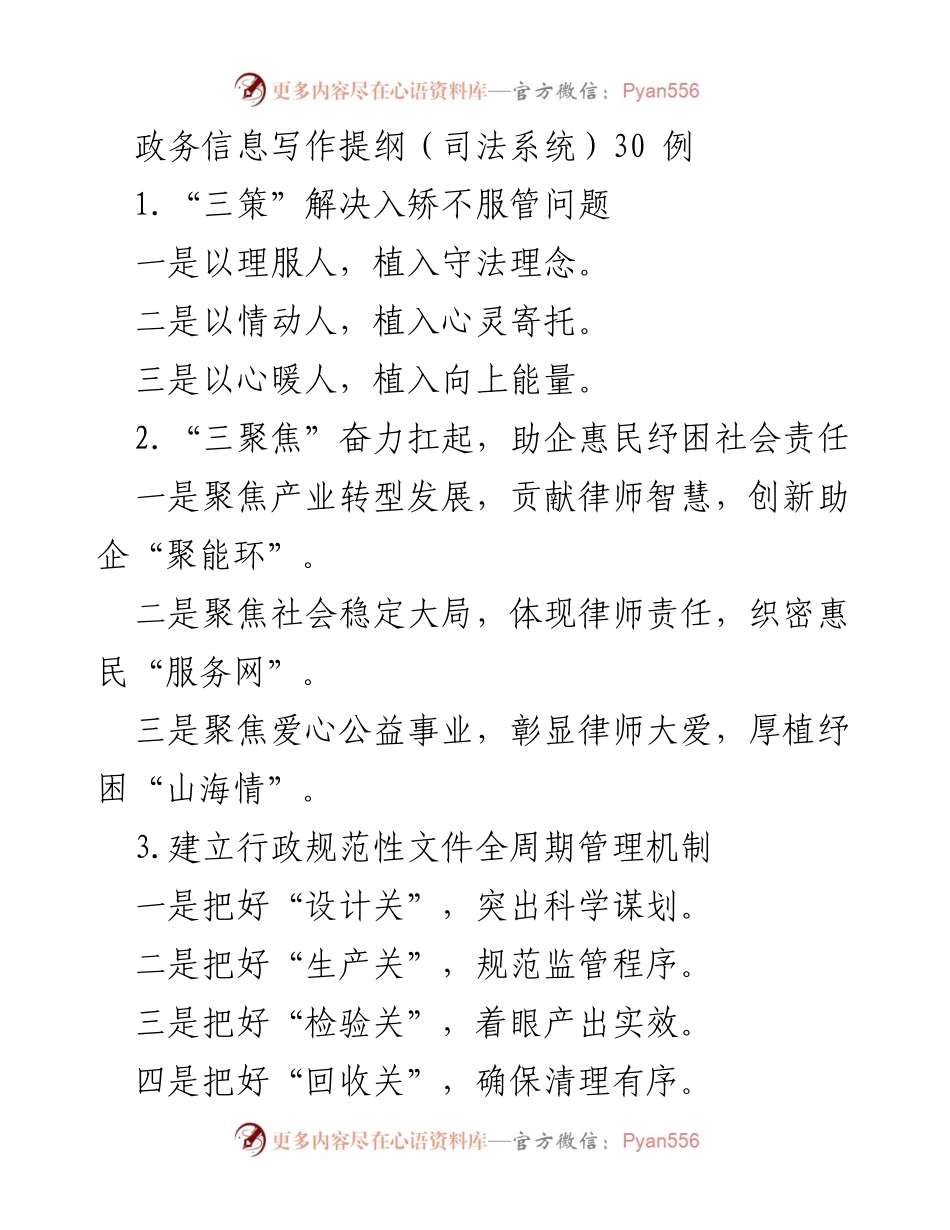 [发言] 司法系统 - 政务信息写作提纲汇总与实践应用.docx_第1页