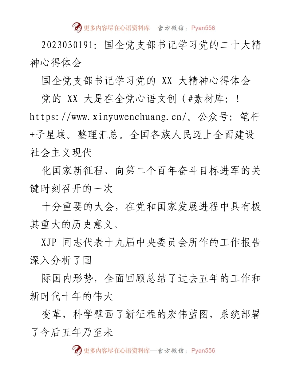 [发言] 国企党支部学习会 - 深入学习党的二十大精神，提升政治能力与实践应用.docx_第1页