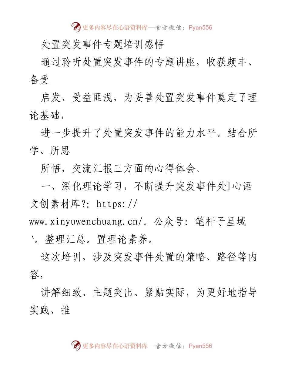 [发言] 培训总结 - 处置突发事件专题培训的心得体会与提升策略.docx_第1页