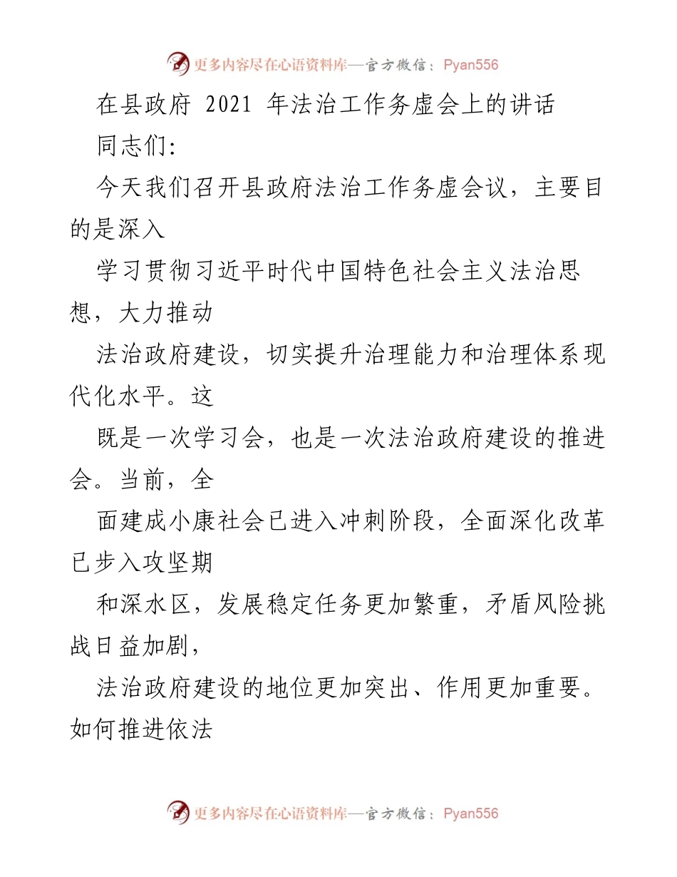 [发言] 县政府法治工作务虚会 - 推进法治政府建设的重要性与实践路径.docx_第1页