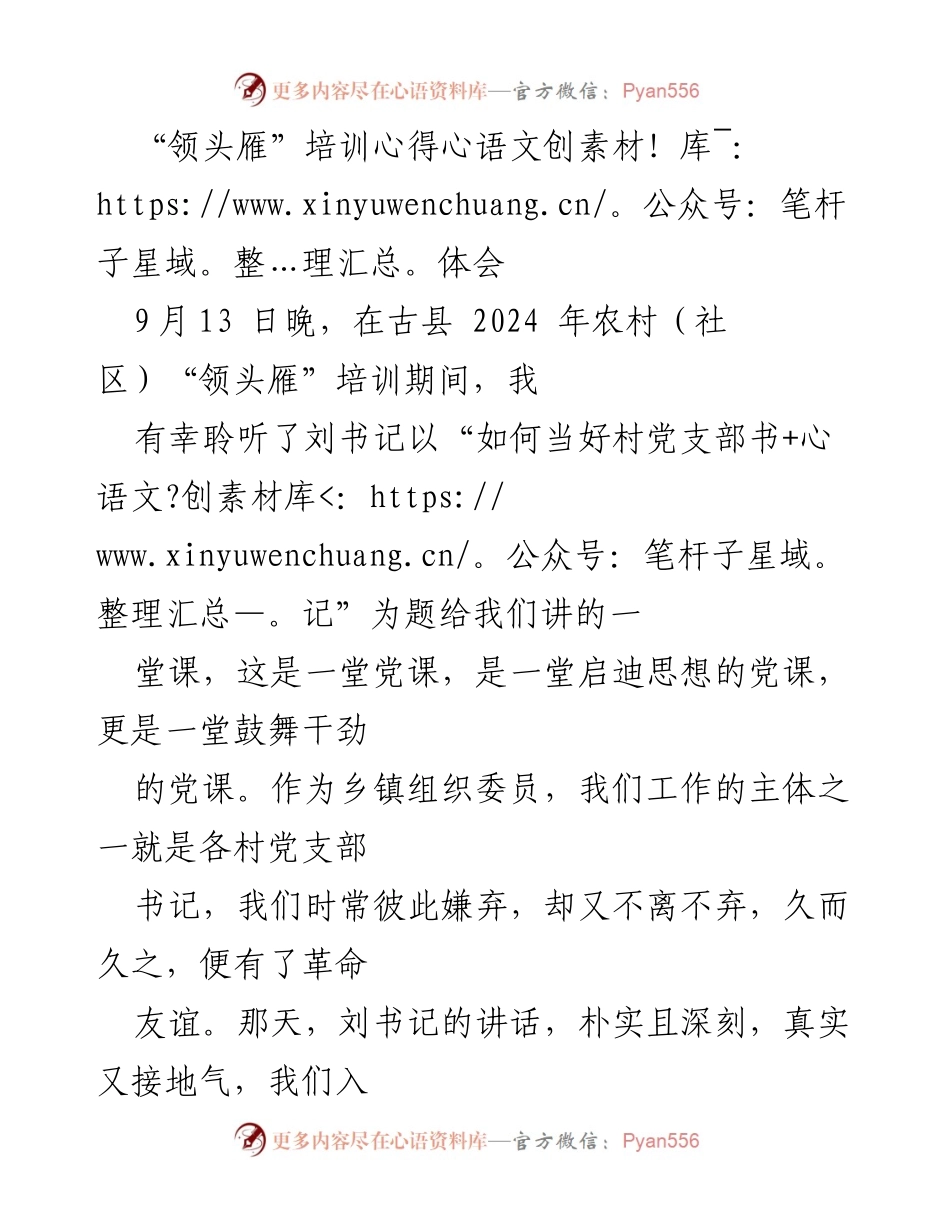 [发言] 培训心得分享 - “心力与执行力：当好村党支部书记的体会”.docx_第1页