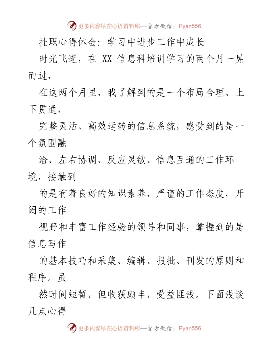 [发言] 培训总结 - 信息工作心得体会：从学习到实践的成长之路.docx_第1页