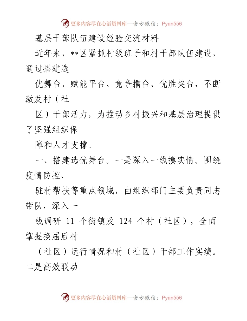 [发言] 基层干部队伍建设经验交流会 - 基层干部队伍建设的创新实践与成效.docx_第1页