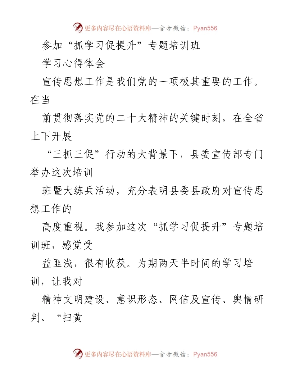 [发言] 培训班 - 学习心得体会：深化宣传思想工作的重要性与实践思考.docx_第1页