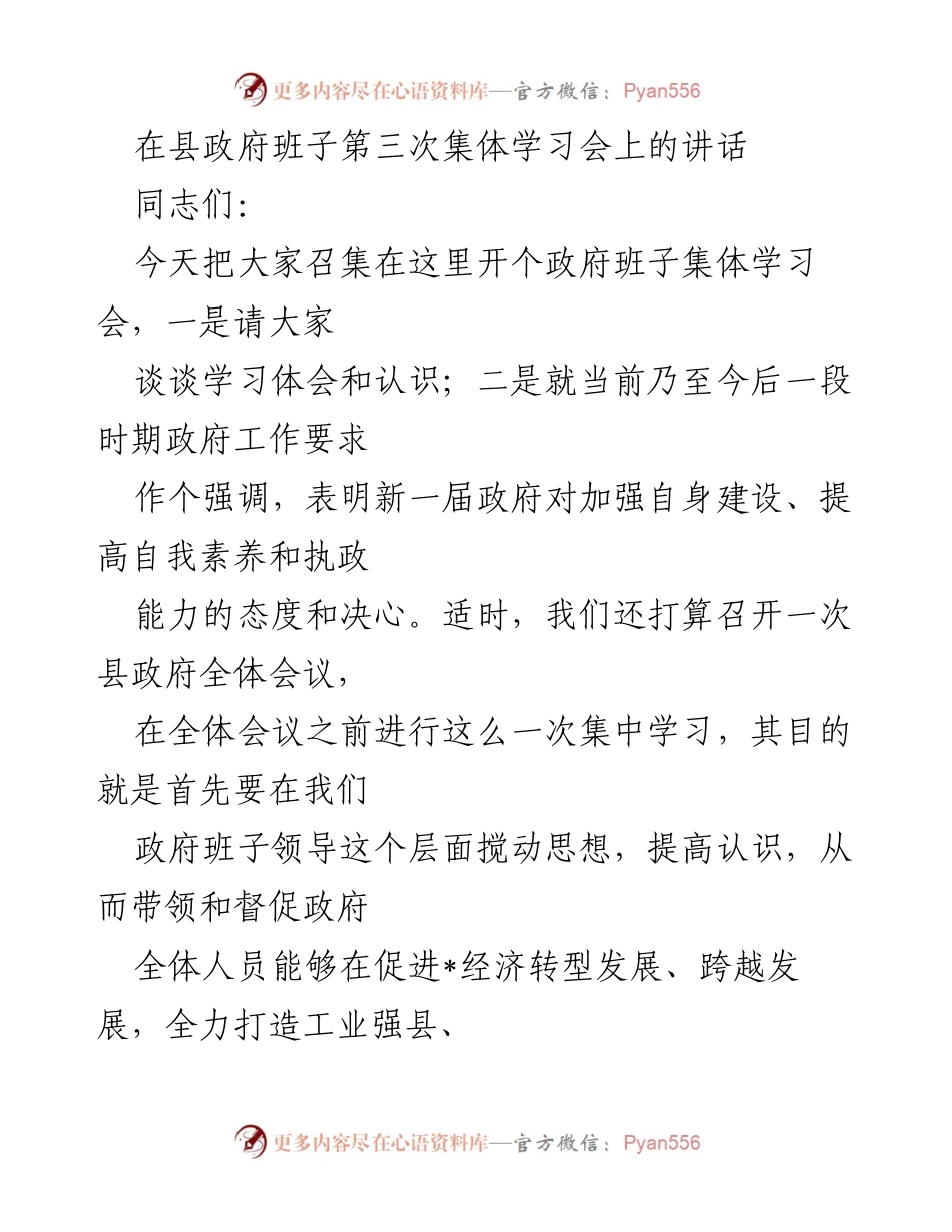 [发言] 县政府班子集体学习会 - 加强政府自身建设 提高执政能力的思考与建议.docx_第1页