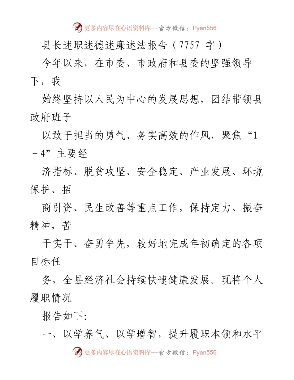 [发言] 县政府工作总结 - 县长年度履职报告与工作成效总结.docx_第1页