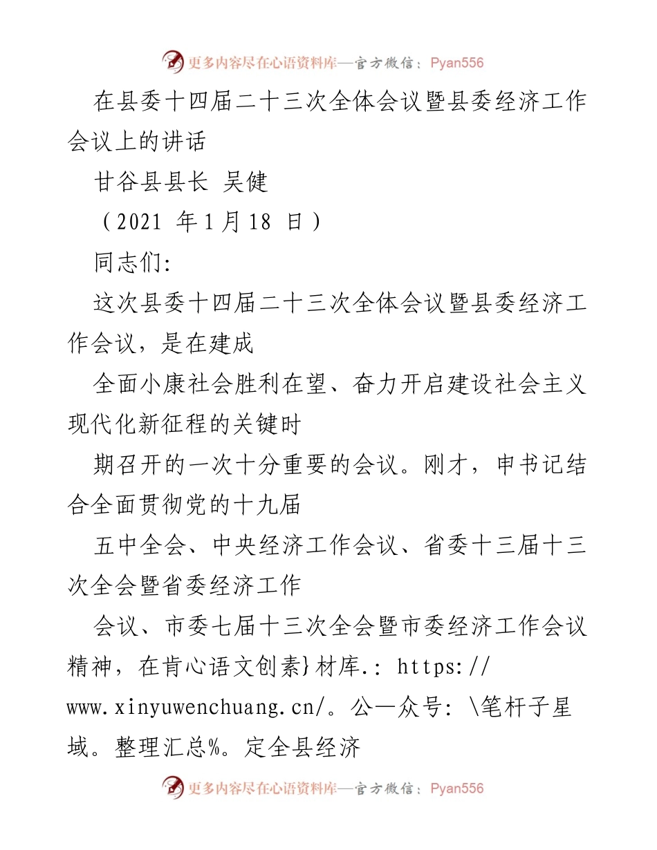 [发言] 县委全体会议 - 全力推进经济社会发展，奋力开启现代化新征程.docx_第1页