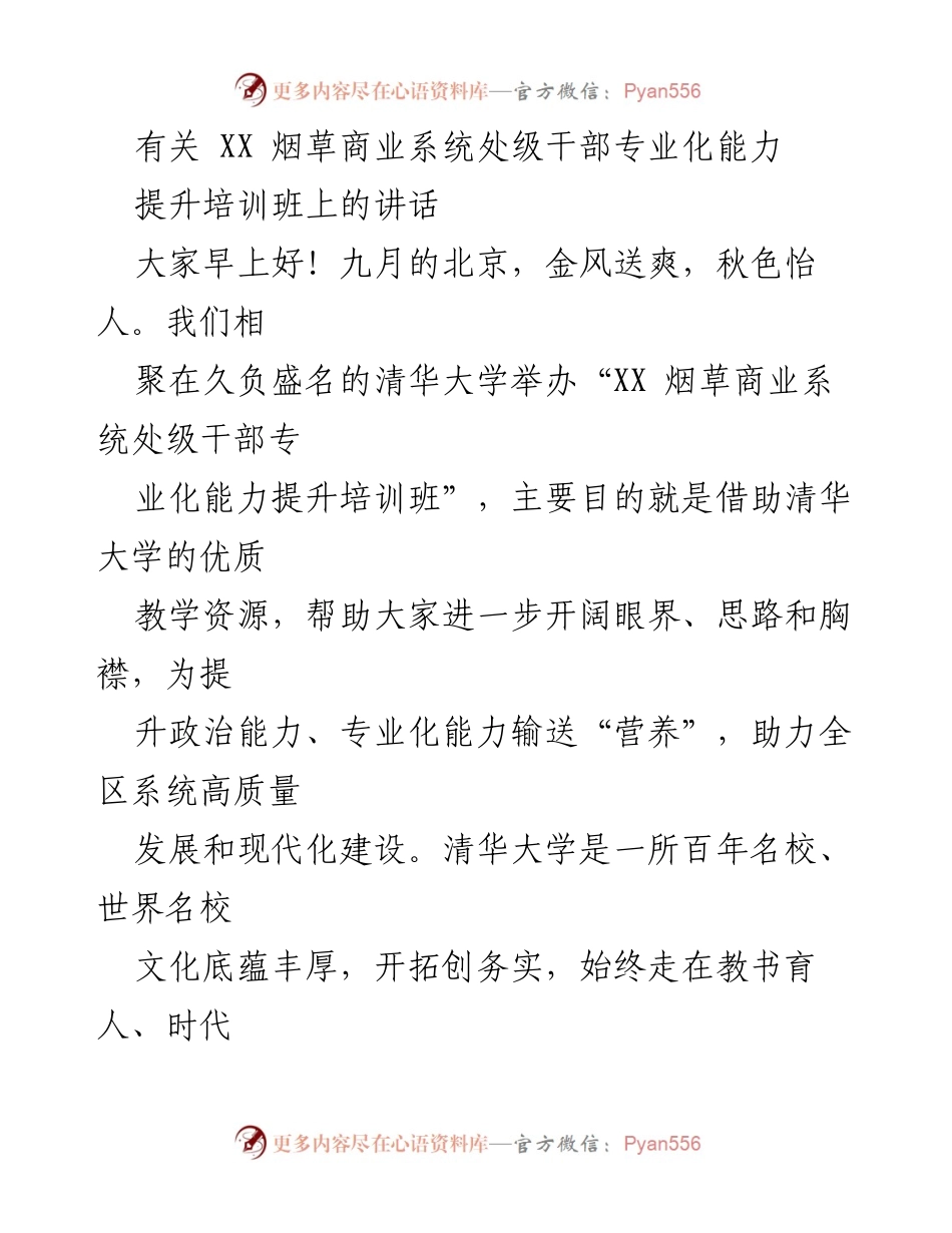 [发言] 培训班 - 提升处级干部专业化能力的重要性与意义.docx_第1页