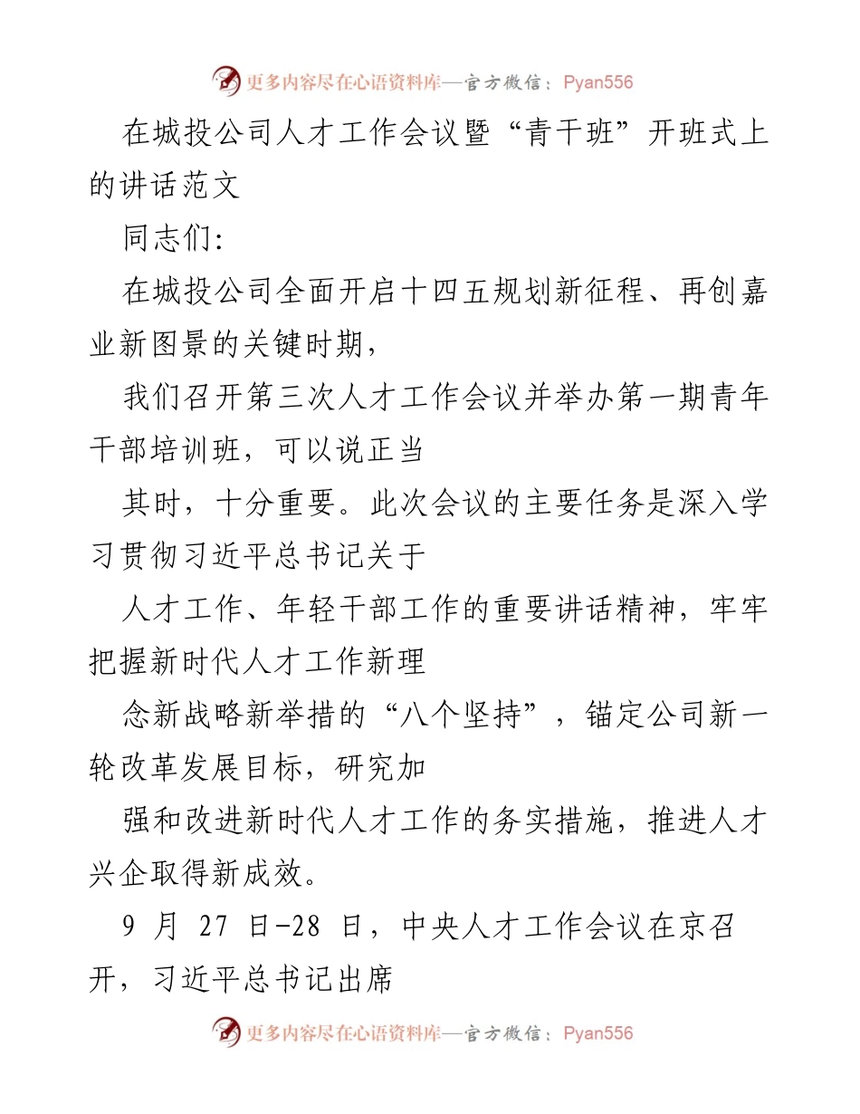 [发言] 城投公司人才工作会议 - 深化人才工作，助力公司高质量发展.docx_第1页