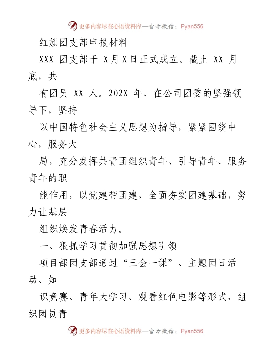 [发言] 团支部成立大会 - 红旗团支部成立及发展工作汇报.docx_第1页